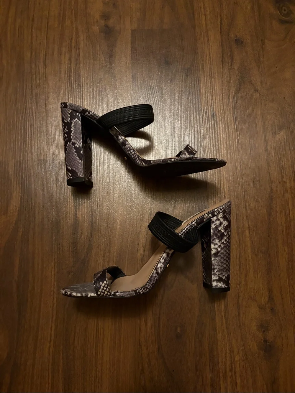 Bellini Snake-Print Slide Heels with Black Strap